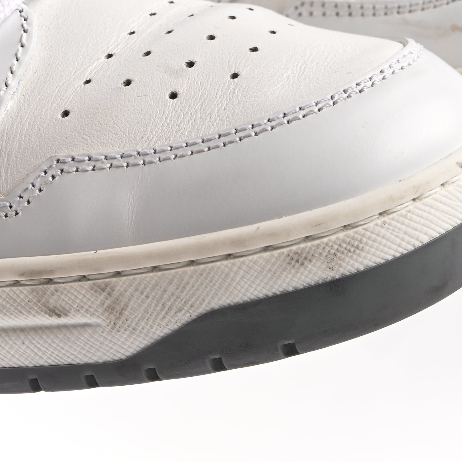 Prada Vitello Sport Spazzolato Rois Rubber Triangle Logo Perforated Womens District Low Top 30mm Sneakers 36.5 White 8 of 9