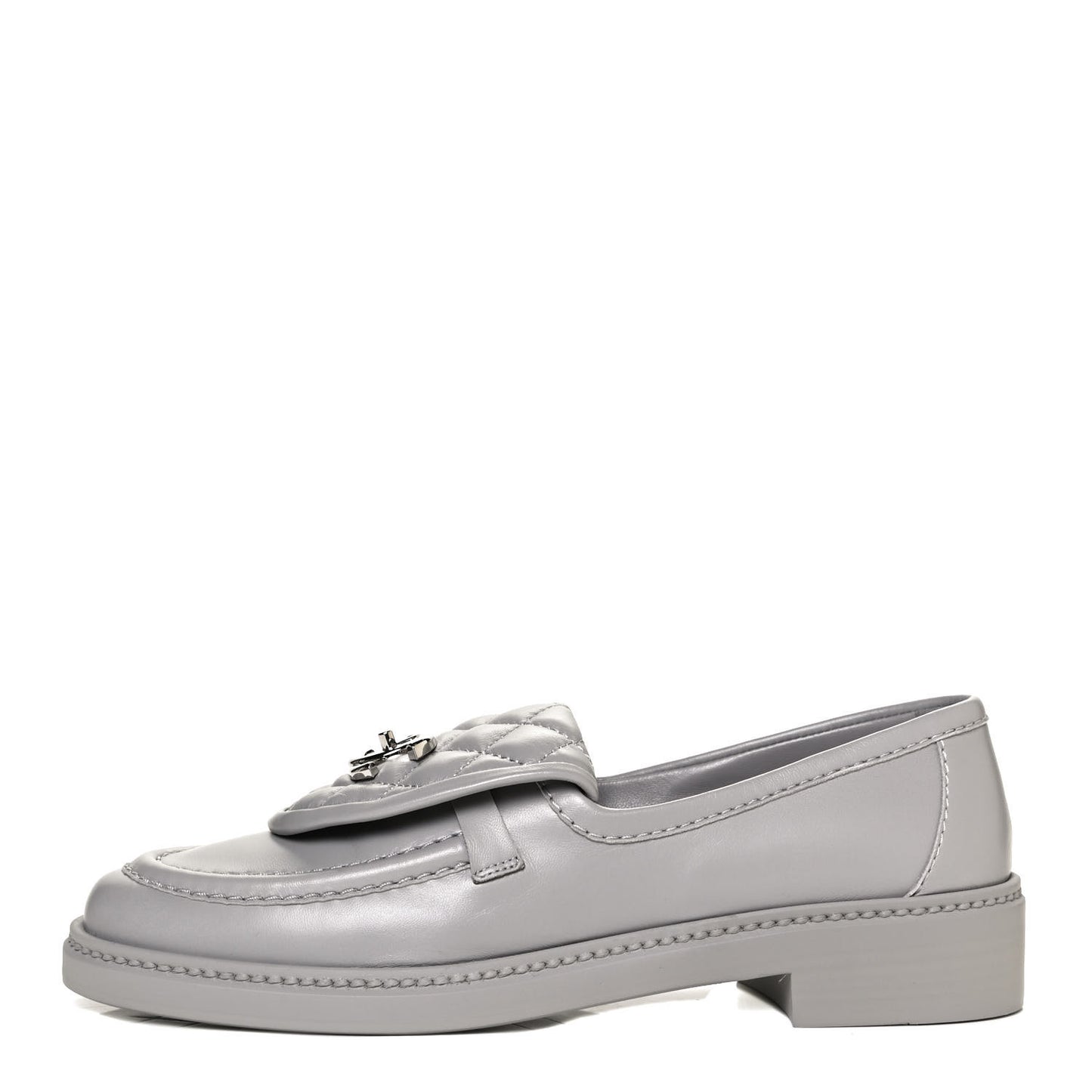 Lambskin Quilted CC Turnlock Loafers 37.5 Grey