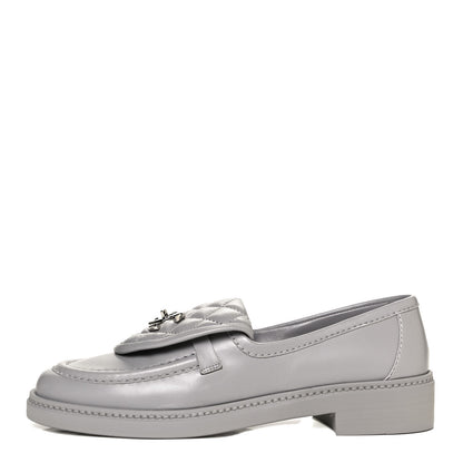Chanel Lambskin Quilted CC Turnlock Loafers 37.5 Grey 1 of 11