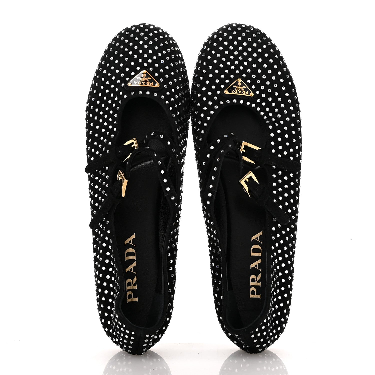 Prada Suede Crystal Ballerina Flats 39 Black 2 of 9
