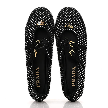 Prada Suede Crystal Ballerina Flats 39 Black 2 of 9