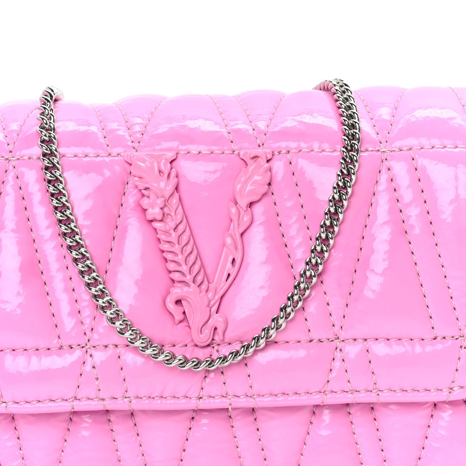 Versace Patent Quilted Virtus Tonal Evening Bag  Pink 6 of 7