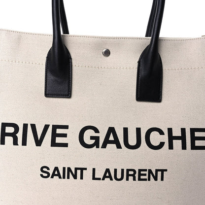 Saint Laurent Linen Calfskin Rive Gauche Tote Optic White 6 of 8