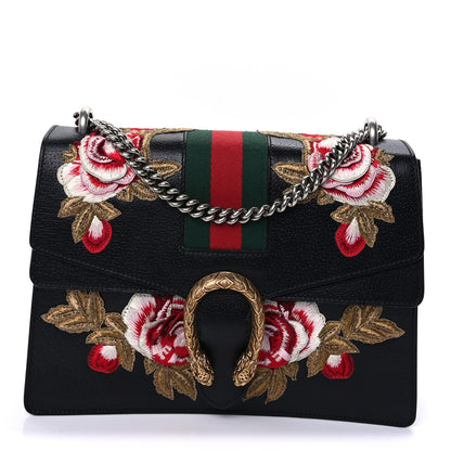 Gucci Calfskin Web Floral Embroidered Medium Dionysus Shoulder Bag Black 1 of 9