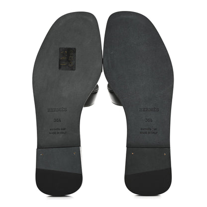Hermes Box Calfskin Oran Sandals 36.5 Black 6 of 7