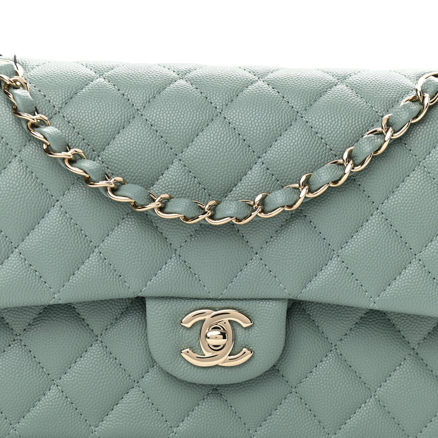 Caviar Quilted Medium Double Flap Green