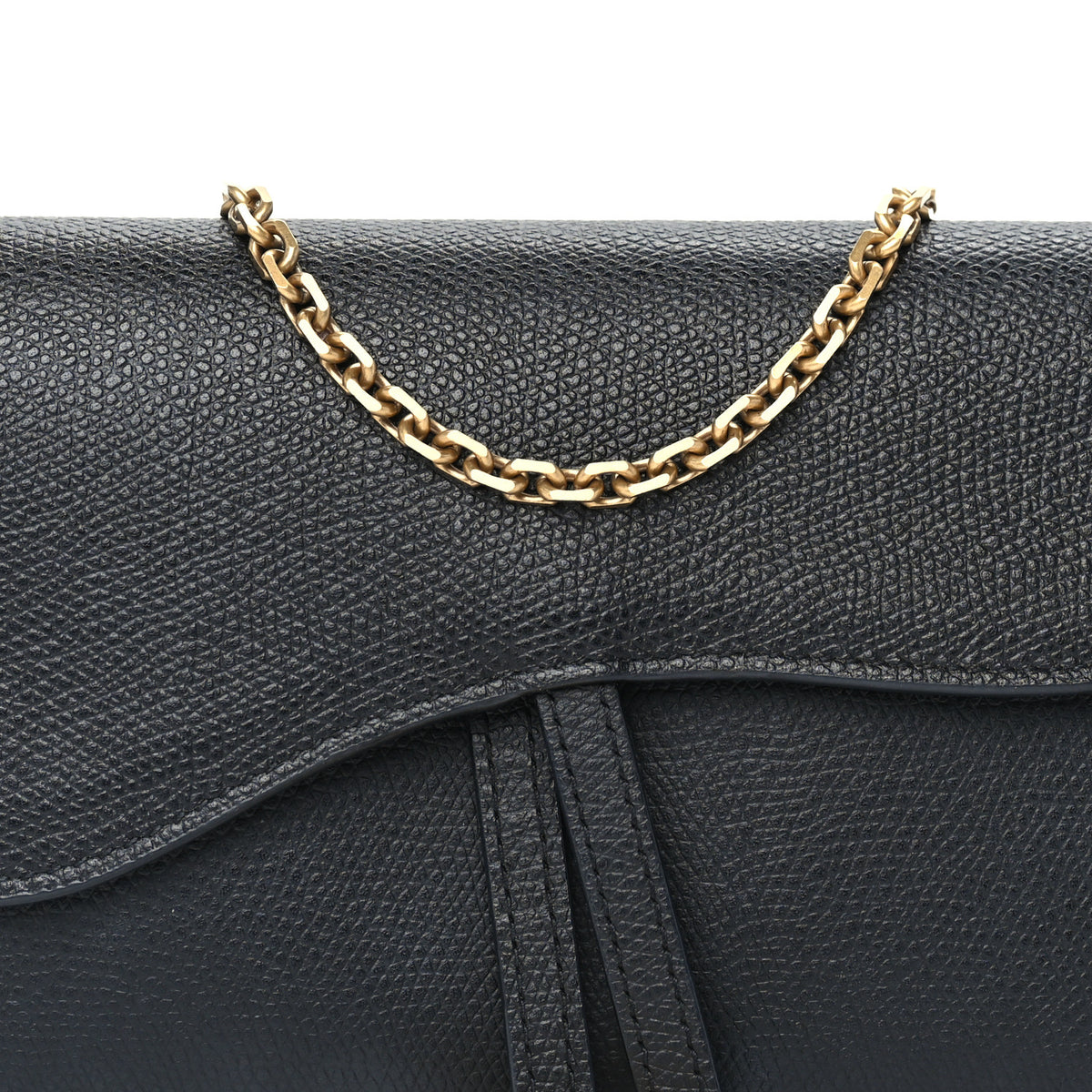 Christian Dior Grained Calfskin Saddle Chain Wallet Pouch  Black 6 of 8