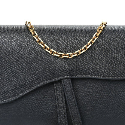 Christian Dior Grained Calfskin Saddle Chain Wallet Pouch  Black 6 of 8