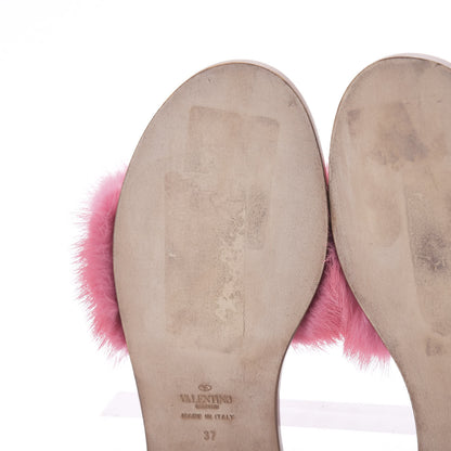 Valentino Garavani Mink Fur Rockstud Flat Slide Sandals 37 Shadow Pink 9 of 10