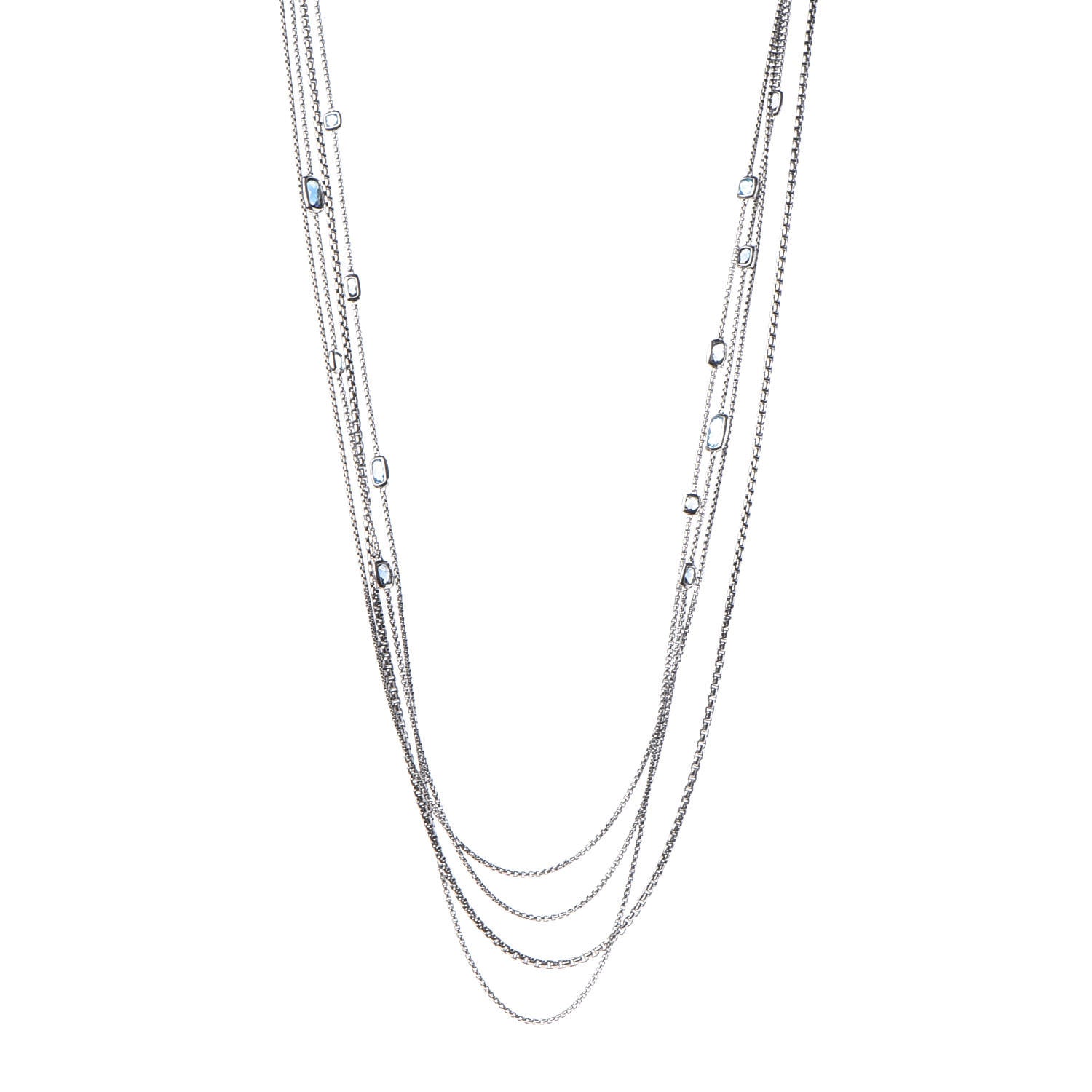 David Yurman Sterling Silver Diamond Blue Topaz Confetti Station Necklace 1 of 5