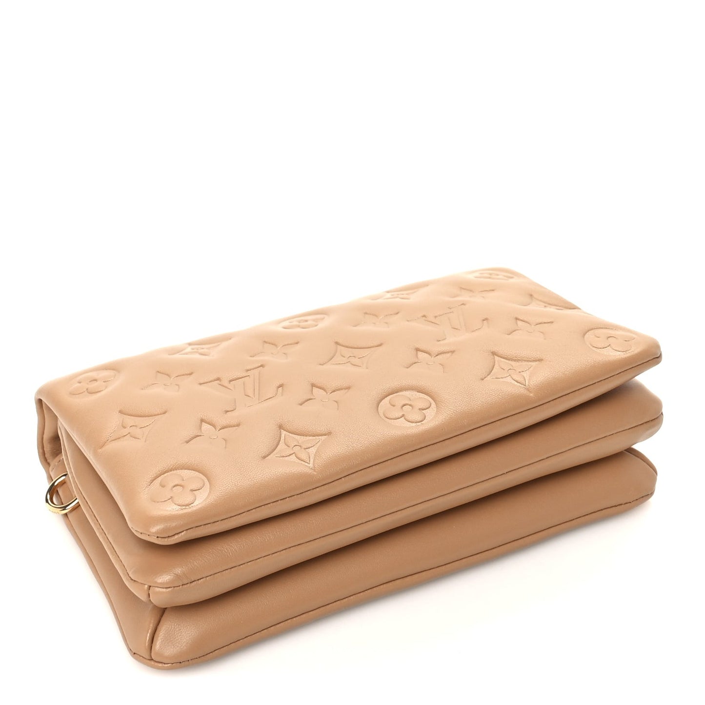 Lambskin Embossed Monogram Pochette Coussin Camel