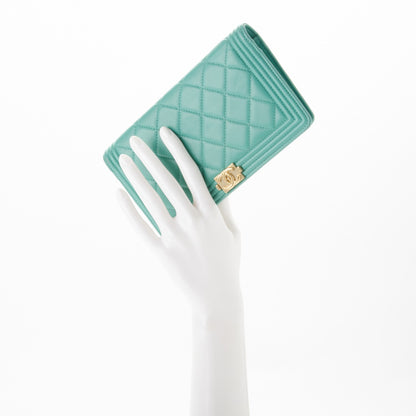 Chanel Lambskin Quilted Boy Yen Wallet Light Green 2 of 8