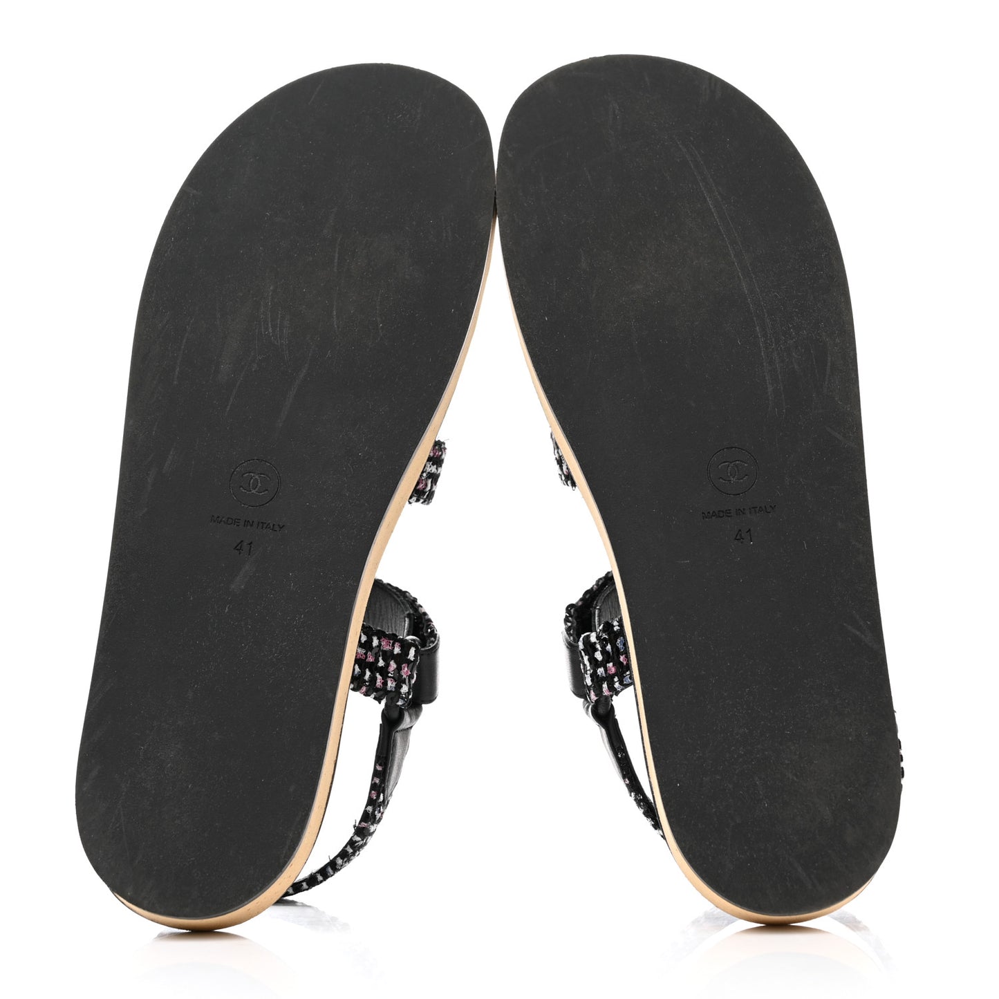 Tweed Lambskin Crystal CC Sandals 41 Black Multicolor