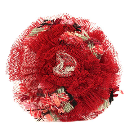 Chanel Tweed Camellia Pin Brooch Red Multicolor 1 of 3