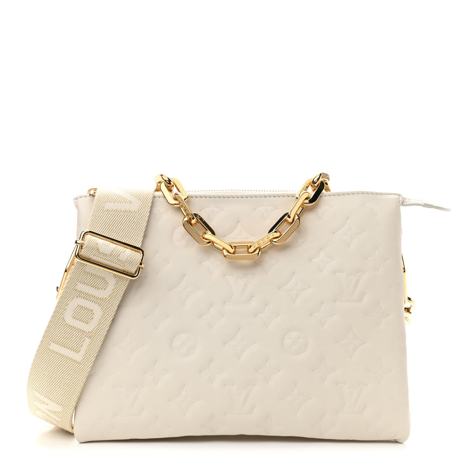 Louis Vuitton Lambskin Embossed Monogram Coussin PM Beige Cream 1 of 12