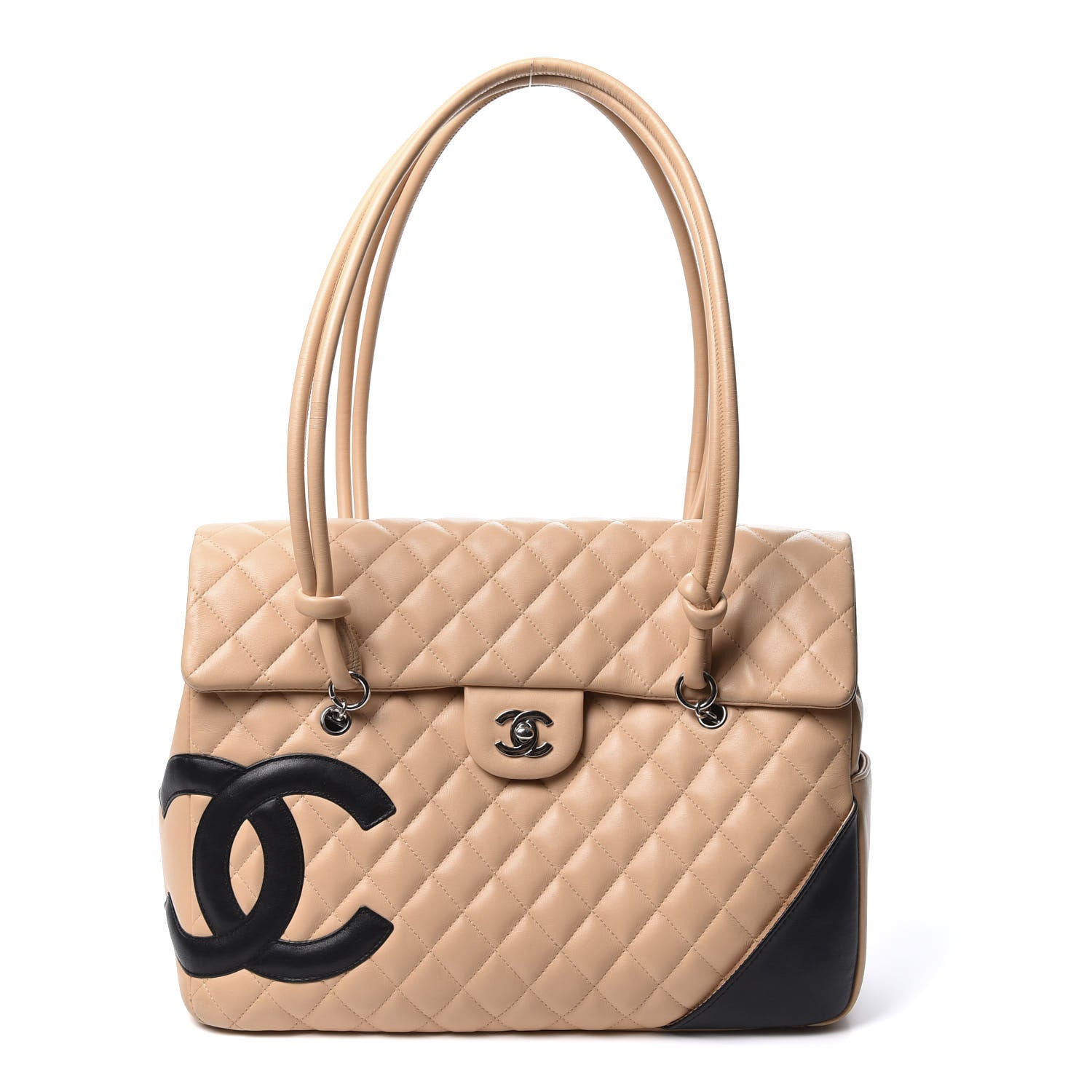 Chanel Calfskin Quilted Large Cambon Flap Beige Black 1 of 9