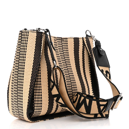 Stella McCartney Raffia Striped Perforated Logo Mini Crossbody Black 3 of 9