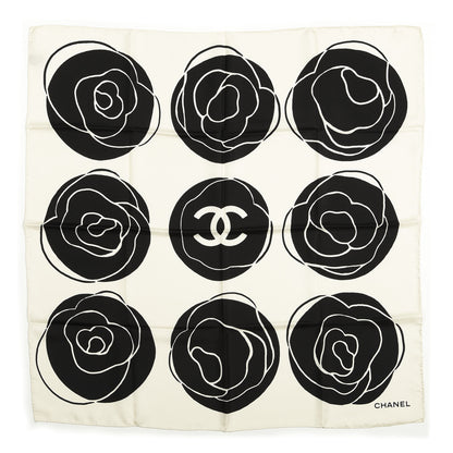 Chanel Silk CC Camellia Scarf Black White 1 of 3