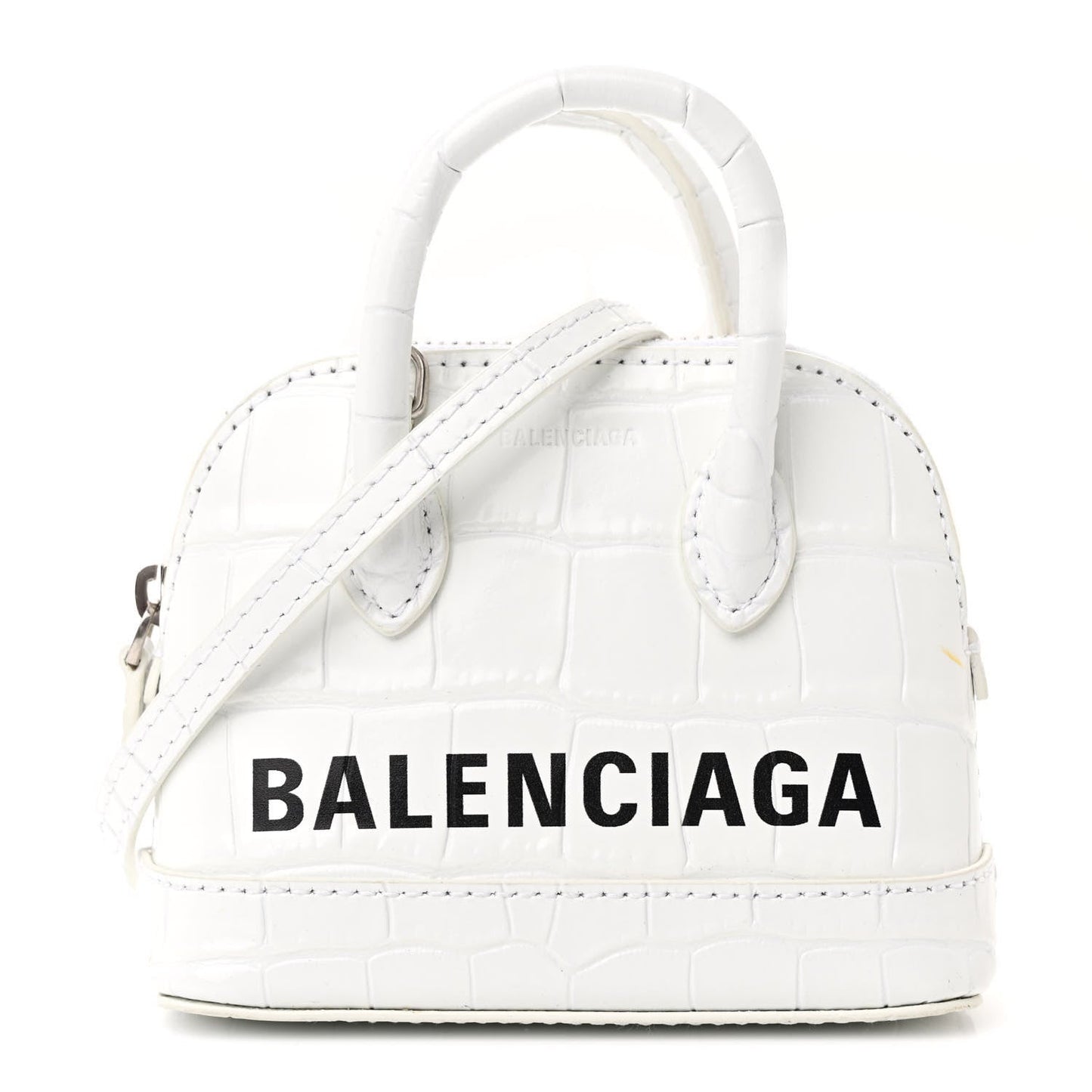 Calfskin Logo Crocodile Embossed Mini Ville Top Handle Bag White Black