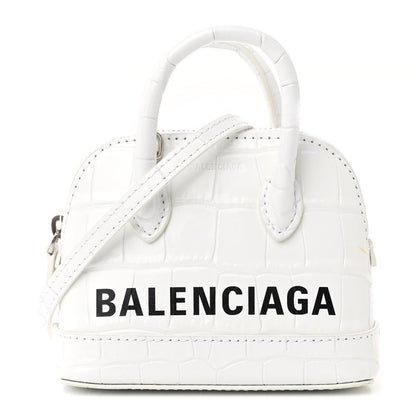 Balenciaga Calfskin Logo Crocodile Embossed Mini Ville Top Handle Bag White Black 1 of 7