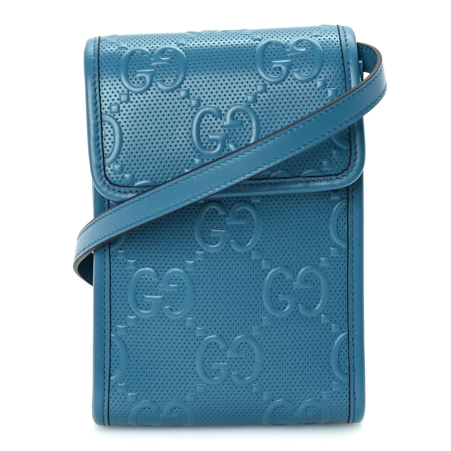 Calfskin GG Tennis Embossed Mini Crossbody Bag  Blue