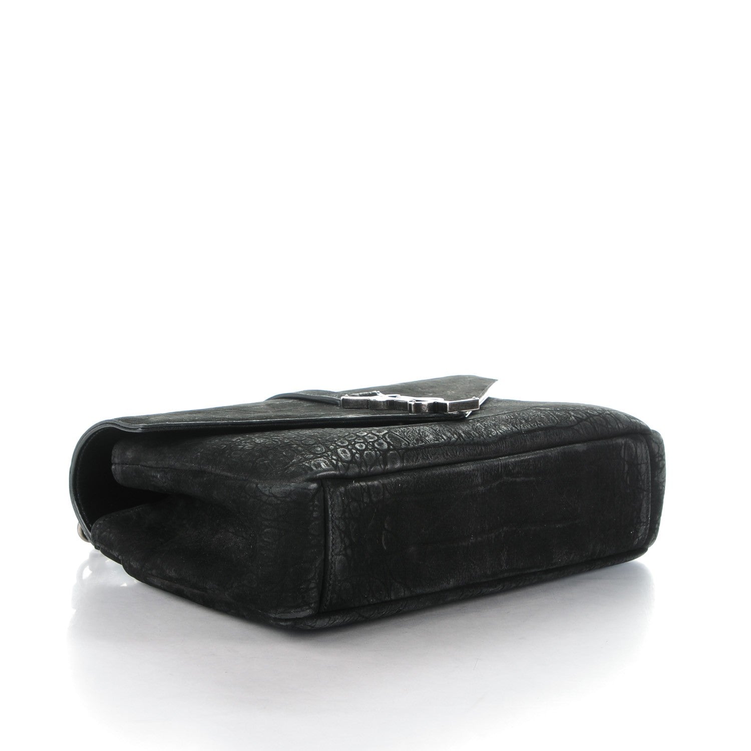 Saint Laurent Crocodile Embossed Nubuck Monogram Medium College Satchel Black 4 of 9