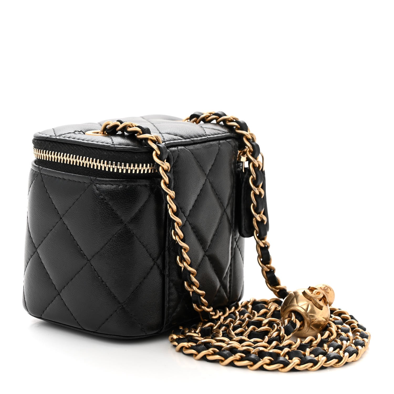 Chanel Lambskin Quilted Mini Pearl Crush Vanity Case With Chain Black 3 of 10