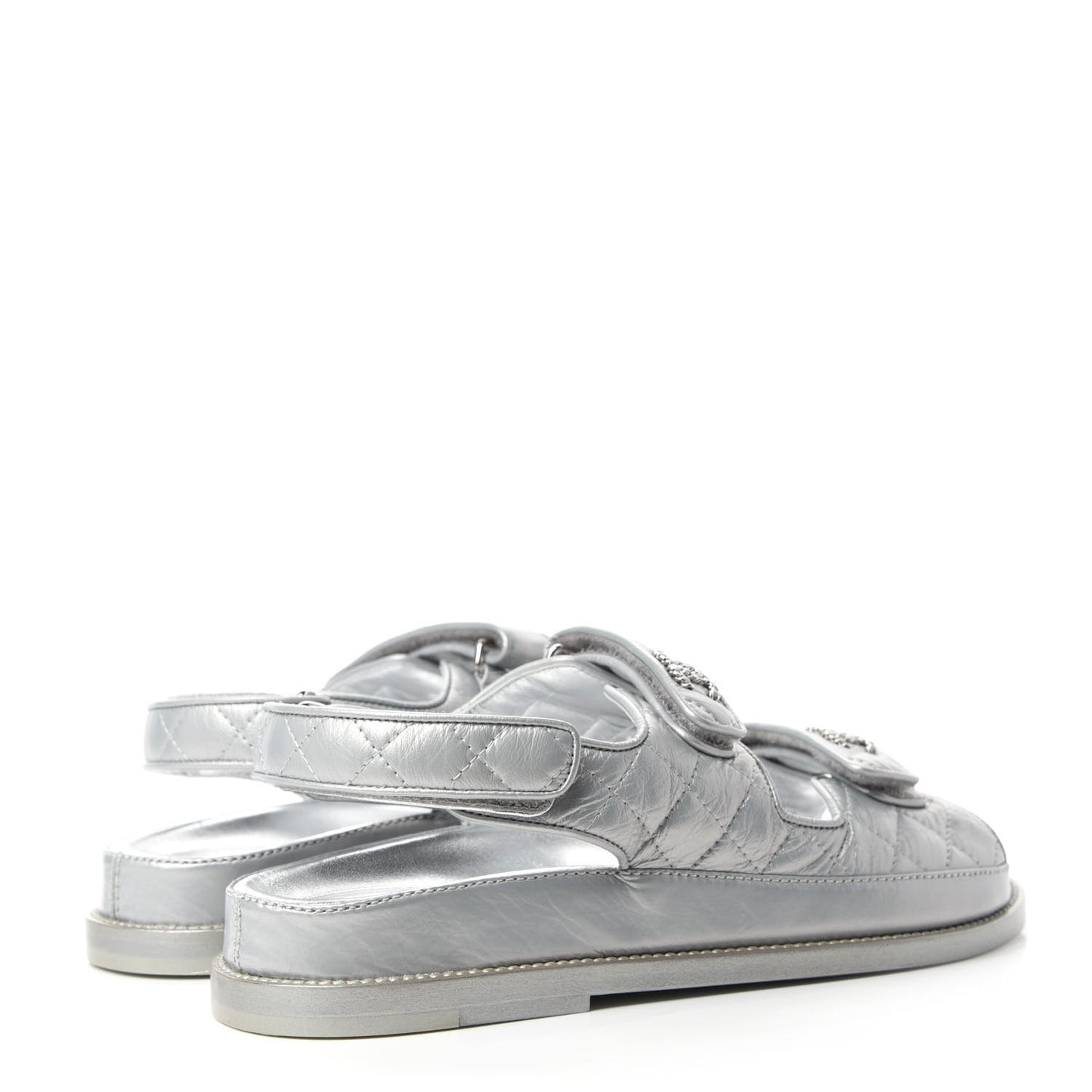 Iridescent Lambskin Velcro Dad Sandals 38.5 Silver