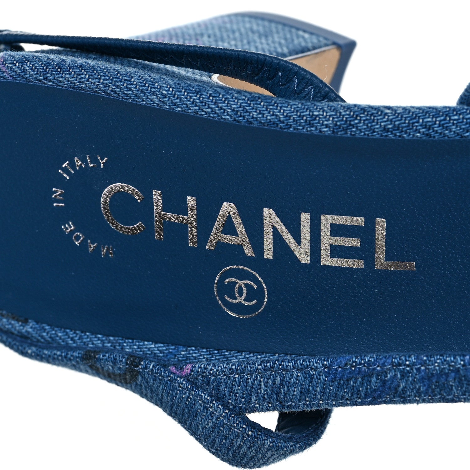 Chanel Denim Cap Toe Denim Mood Slingback Flats 38 Blue Multicolor 7 of 8