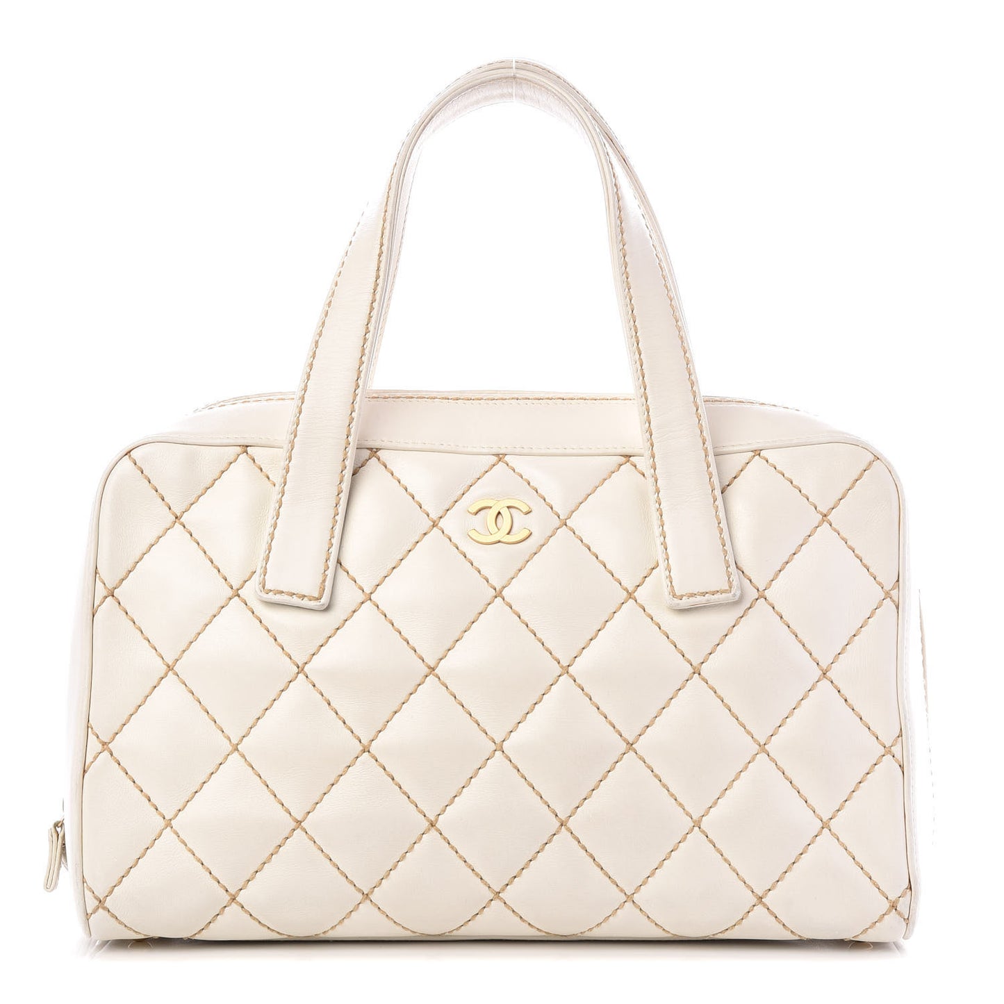 Calfskin Contrast Stitch Surpique Bowler White