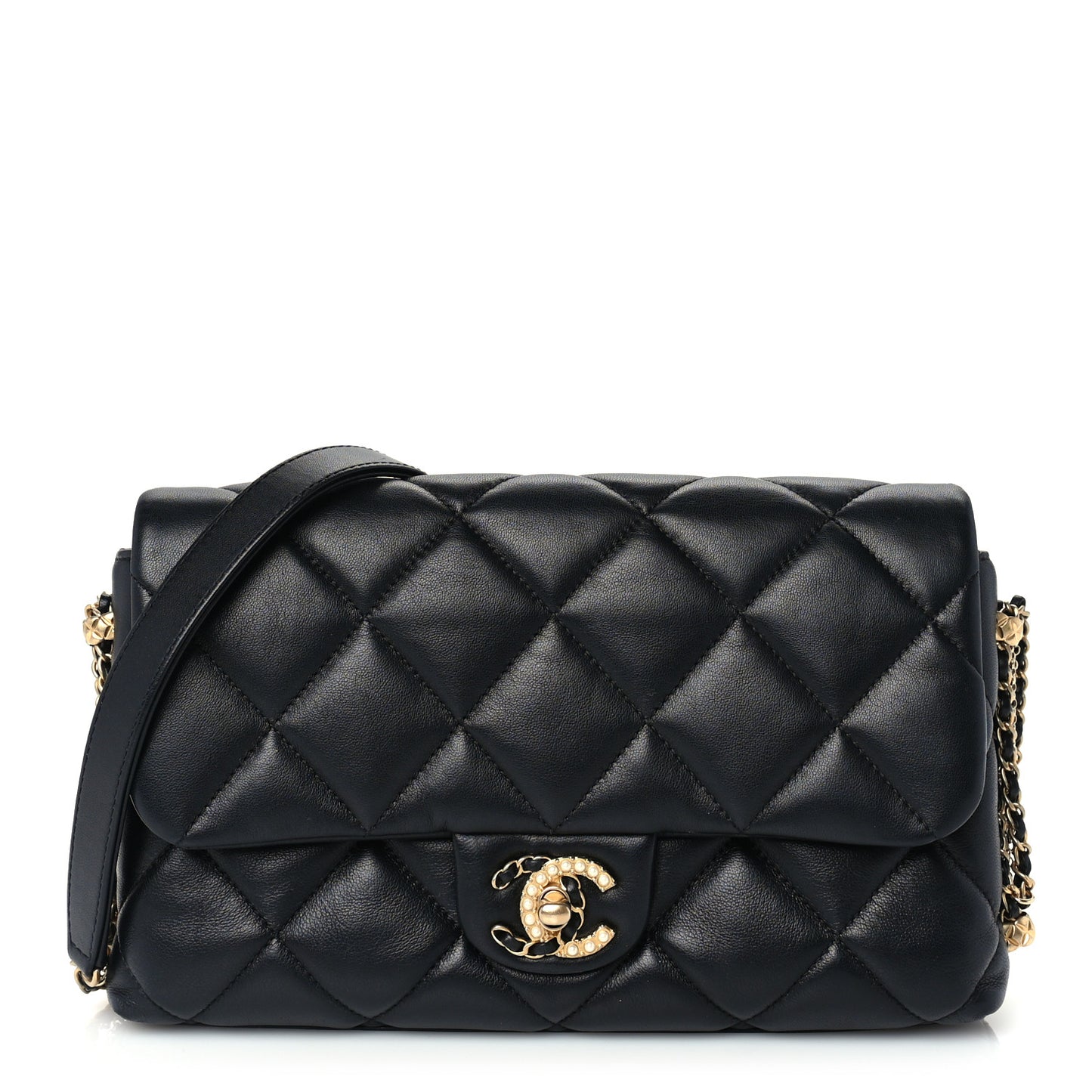 Lambskin Quilted Crush on Chains Flap Bag Black