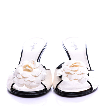 Chanel Patent Lambskin Quilted Camellia Mules 39 White 2 of 12