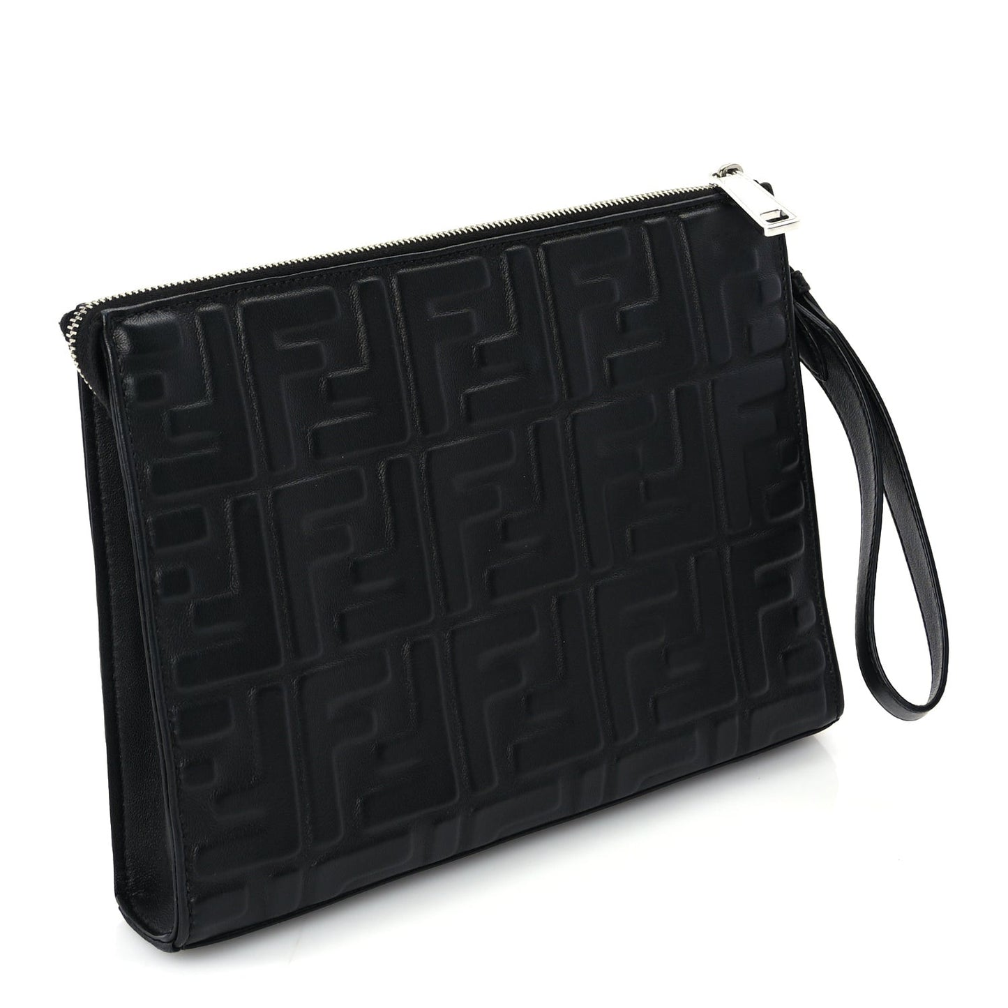 Vitello Grace FF 1974 Embossed Flat Pouch  Black