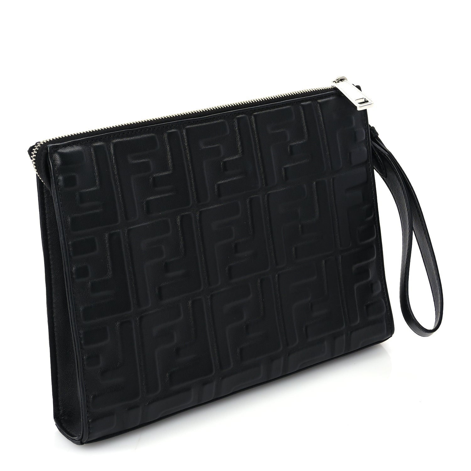 Fendi Vitello Grace FF 1974 Embossed Flat Pouch  Black 3 of 9