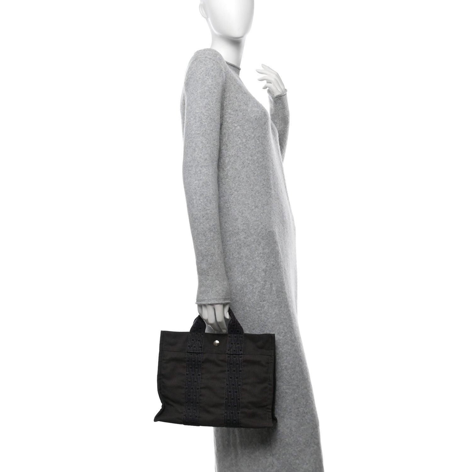 Hermes Canvas Herline PM Tote Grey 2 of 7