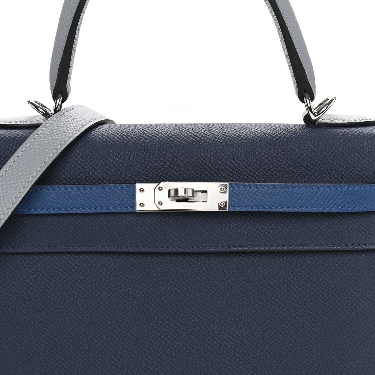 Epsom Tri-Color Kelly Sellier 25 Bleu Abysse Bleu Tie Gris Pantin