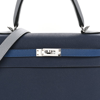 Hermes Epsom Tri-Color Kelly Sellier 25 Bleu Abysse Bleu Tie Gris Pantin 6 of 8