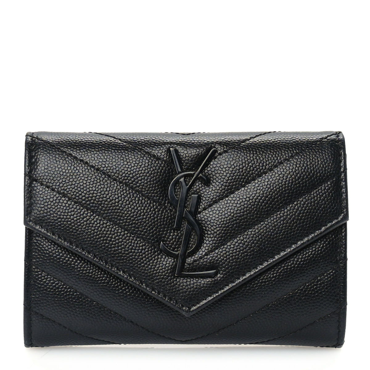 Grain De Poudre Matelasse Chevron Small Monogram Envelope Wallet Black