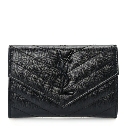 Saint Laurent Grain De Poudre Matelasse Chevron Small Monogram Envelope Wallet Black 1 of 7