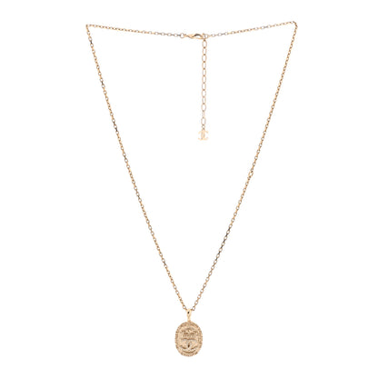 Chanel Crystal CC Medallion Necklace Gold 3 of 7