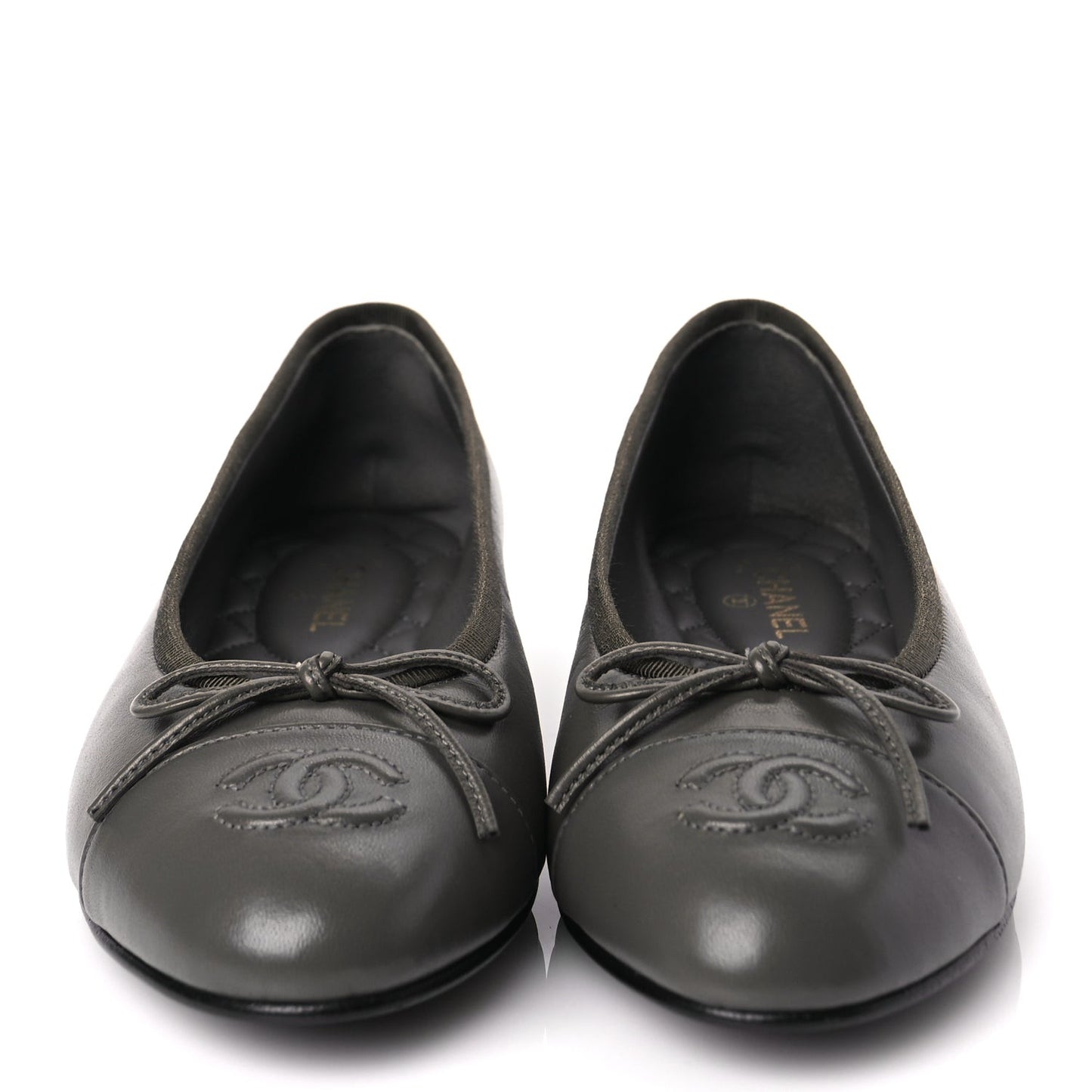 Lambskin Cap Toe CC Ballerina Flats 37 Dark Grey