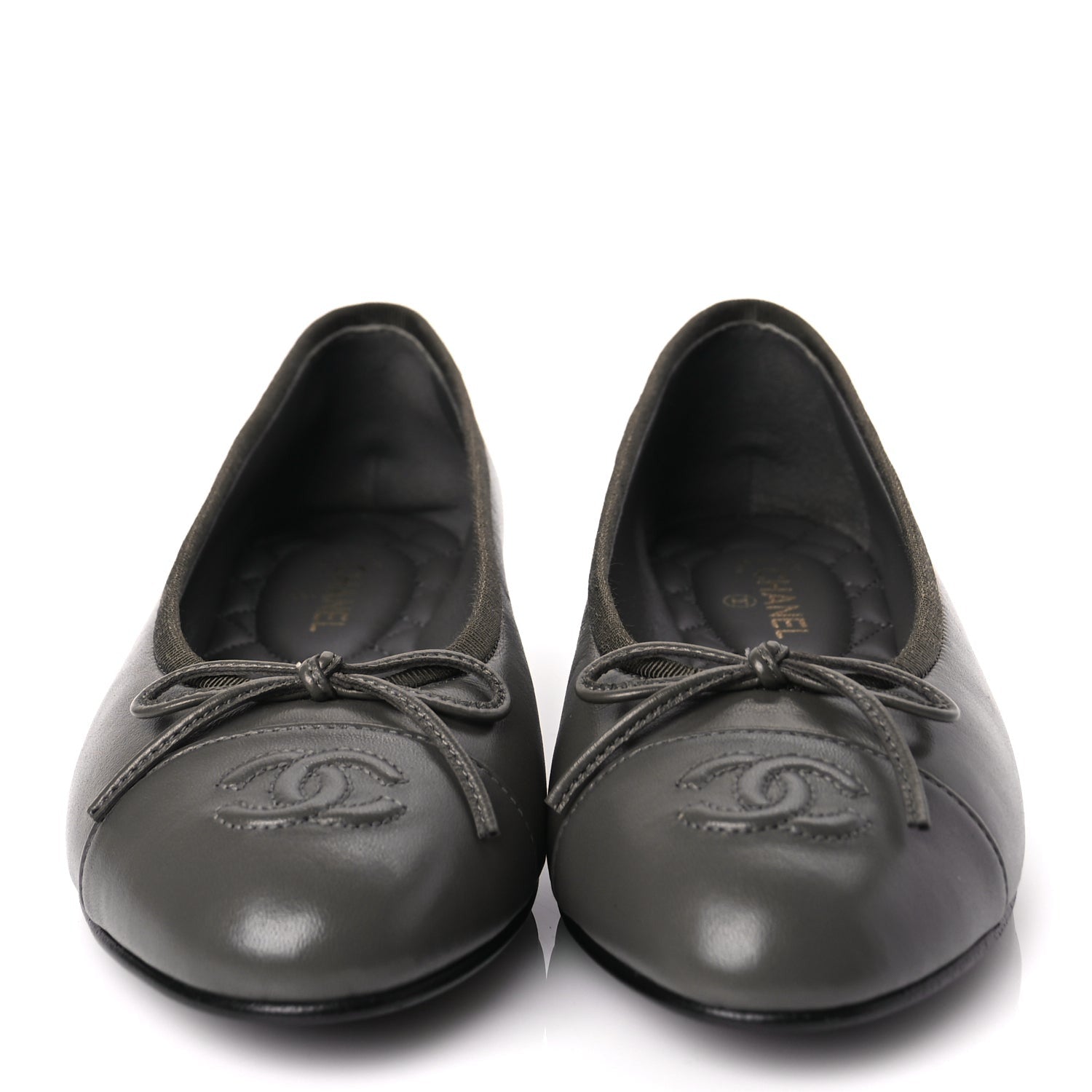 Chanel Lambskin Cap Toe CC Ballerina Flats 37 Dark Grey 2 of 9