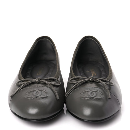 Chanel Lambskin Cap Toe CC Ballerina Flats 37 Dark Grey 2 of 9