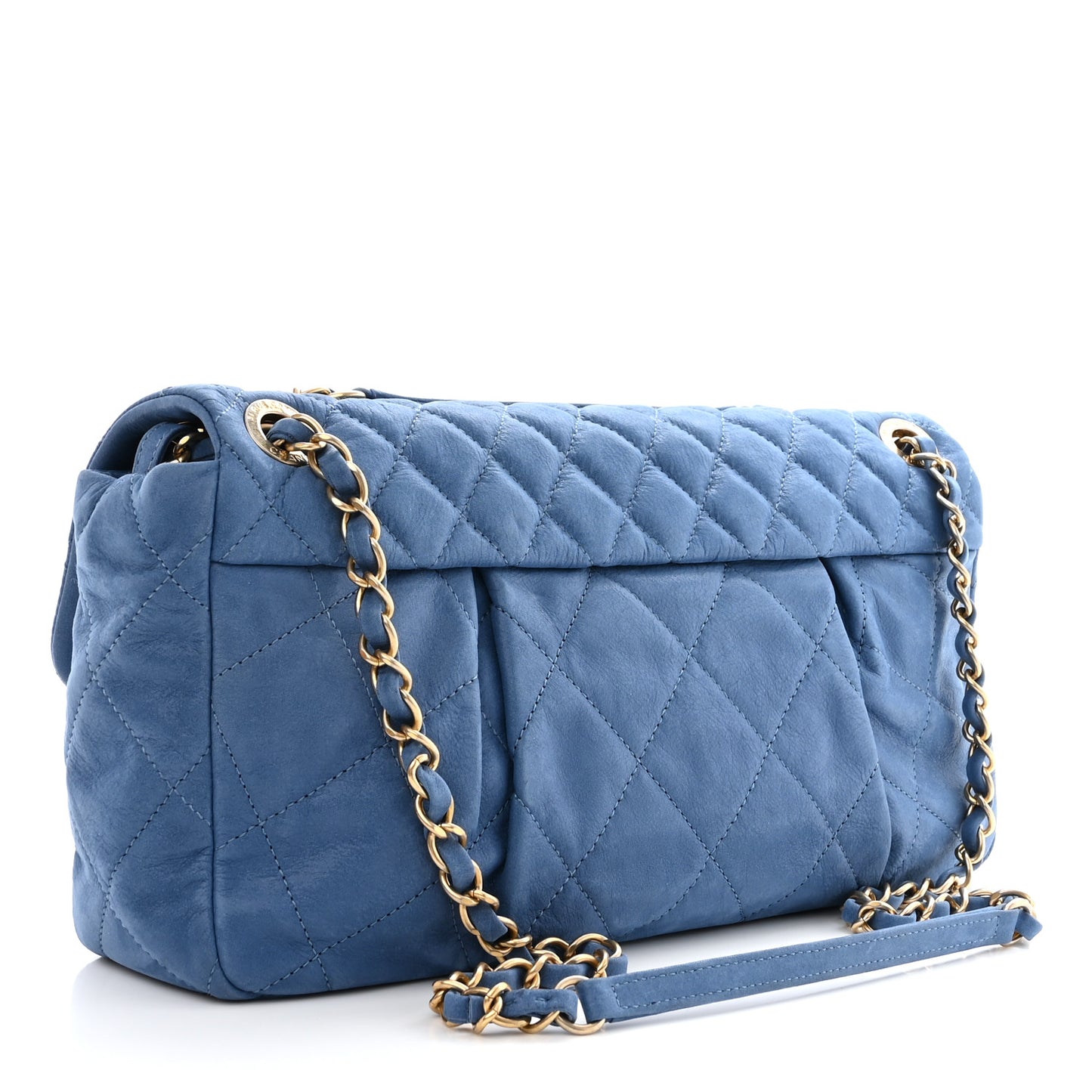 Iridescent Calfskin Large Chic Quilt Flap Blue