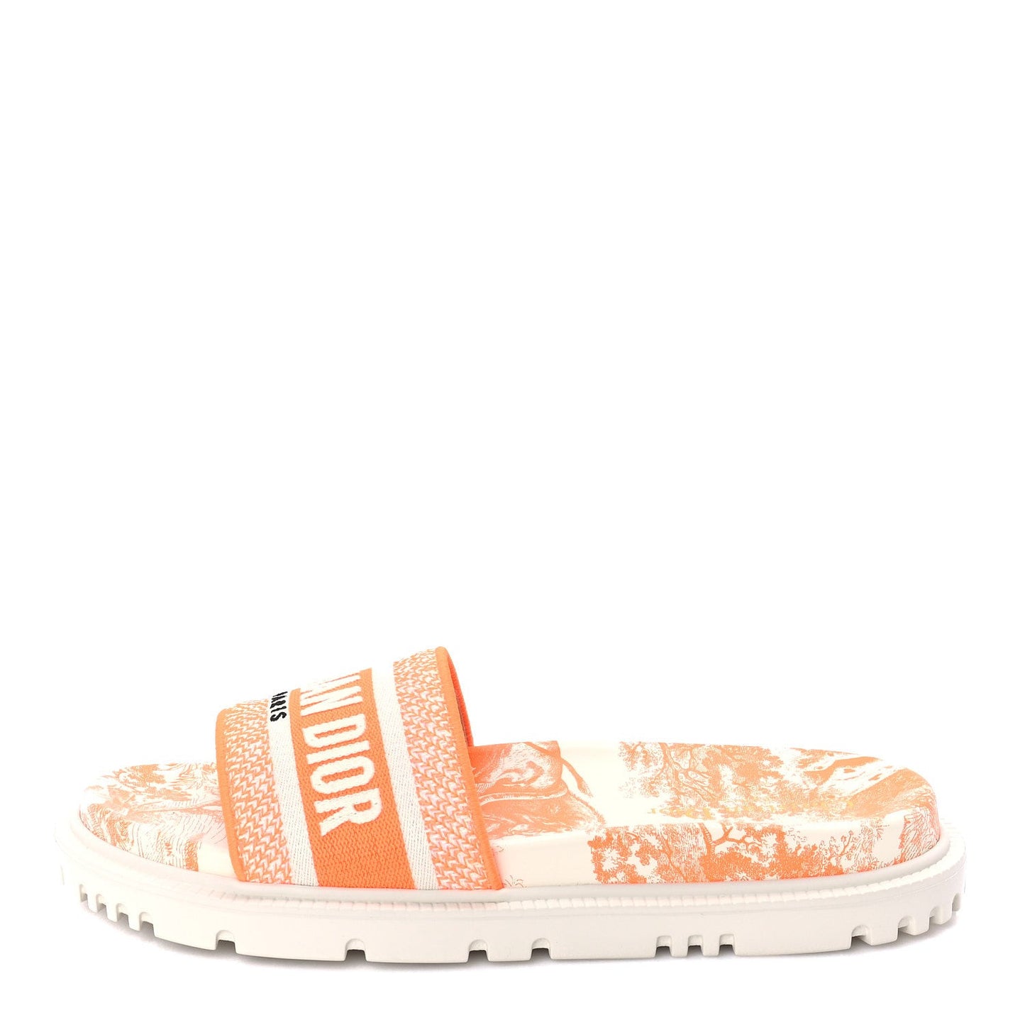 Canvas Fluo Toile de Jouy Embroidered Dway 10mm Slide Sandals 39  White Orange