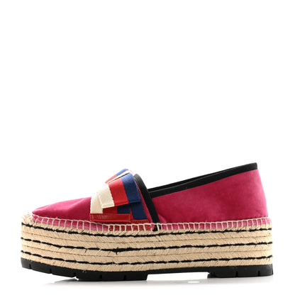 Gucci Velvet Sylvie Web Platform Espadrilles 38.5 Light Raspberry Rose 1 of 12