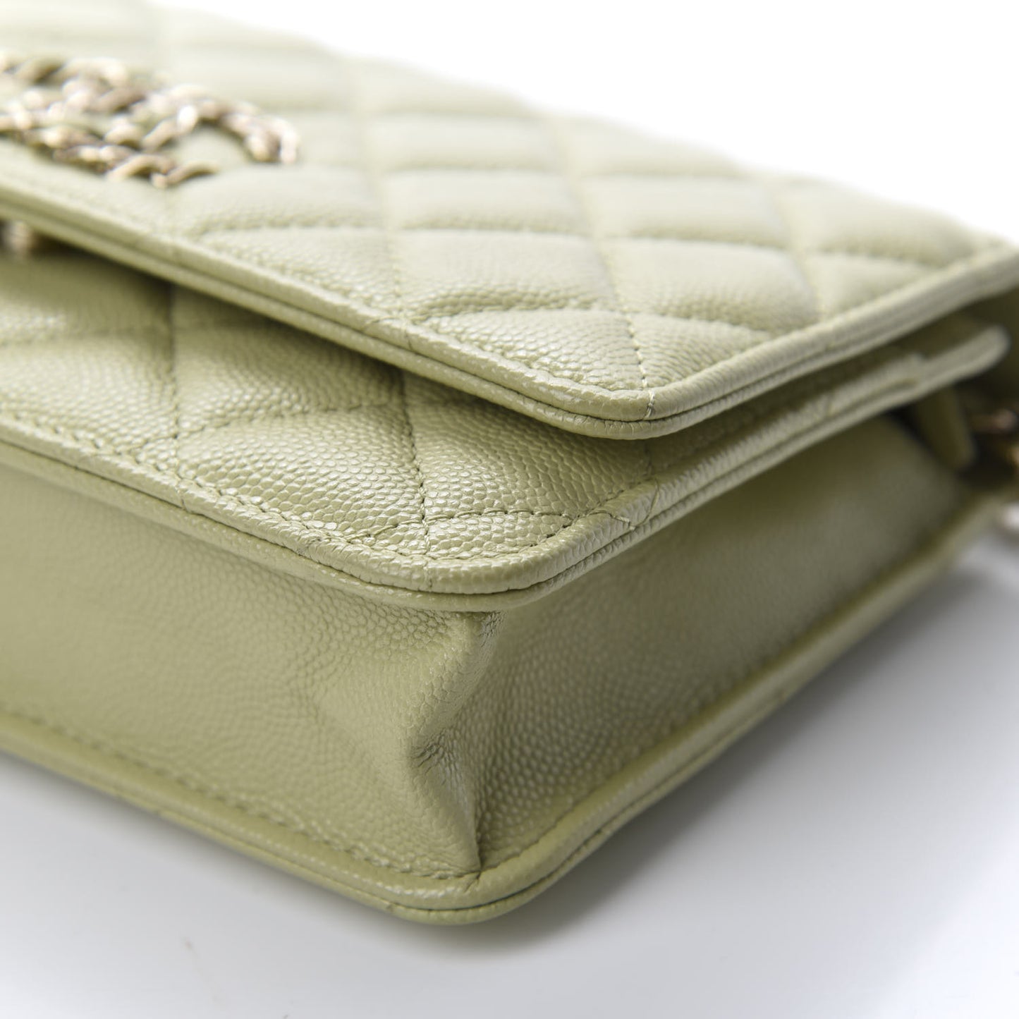 Caviar Quilted French New Wave Chain CC Wallet On Chain WOC Light Green
