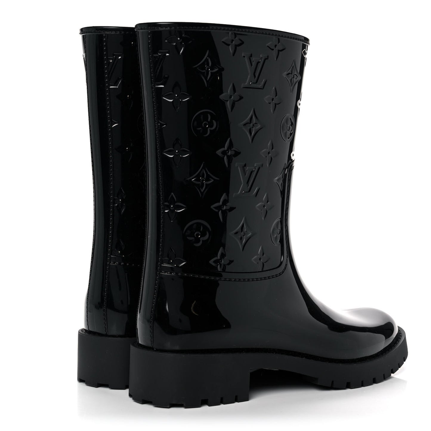 Rubber Embossed Monogram Drops Flat Half Boots 41 Black