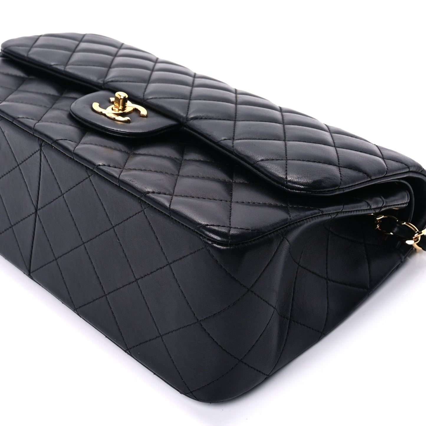 Lambskin Quilted Jumbo Double Flap  Black