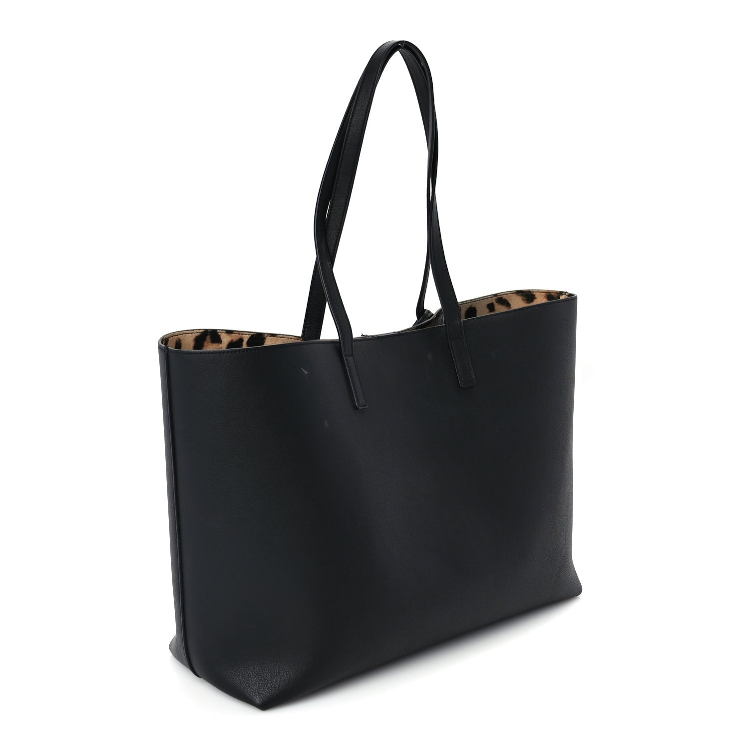 Saint Laurent Calfskin Large Leopard Print Shopping Tote Black 3 of 9